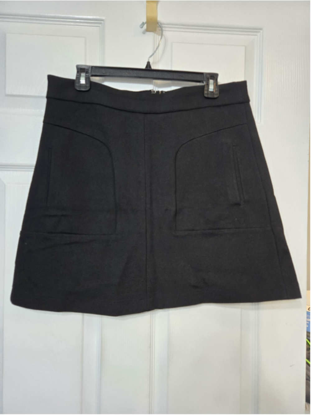 • Maeve Anthropologie Black Ponte Knit A-Line Mini Skirt 12 Pocket Zip Back...